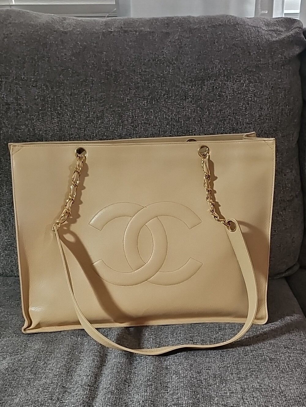 Chanel   Mark  Tote Bag with Gold Chain Straps Vintage